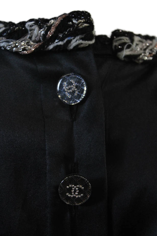 Blusa Chanel Mujer Seda Acanalada Mangas Cortas Tejida Escote Negra Talla 34 EUR Foto 4 de 4