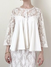 White Silky Lace 1950s Princess Belle Sleeve Bed Jacket