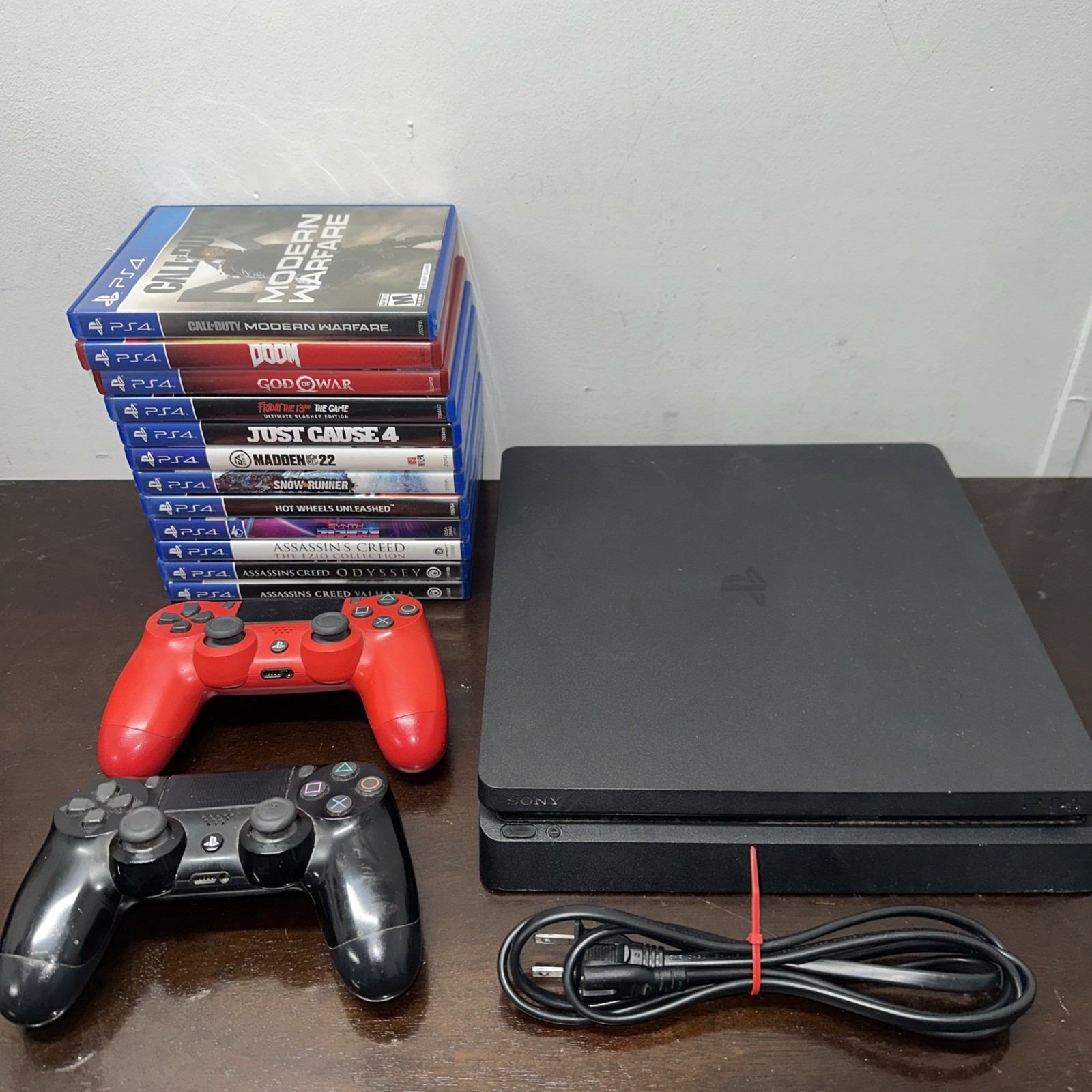 Sony PS4 Slim 500GB Console with 12 Games & 2 Controllers - CUH-2215A Model Fully Functional