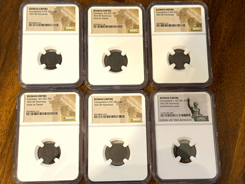 NGC Graded Roman Empire Bronze Nummus AE4 Lot of 6 Constans AD 337-361