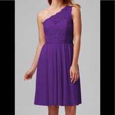 Davids Bridal One Shoulder Dress Lace Corded Short Bridesmaid New Purple Size 12
