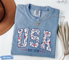 Comfort Colors USA Shirt Floral 4th of July F...