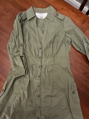 MNG By Mango Utility Shirt Button Down Dress Olive Green Size 8 Womens
