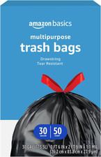 Multipurpose Drawstring Trash Bags, 30 Gallon, 50 Count Previously Solimo 