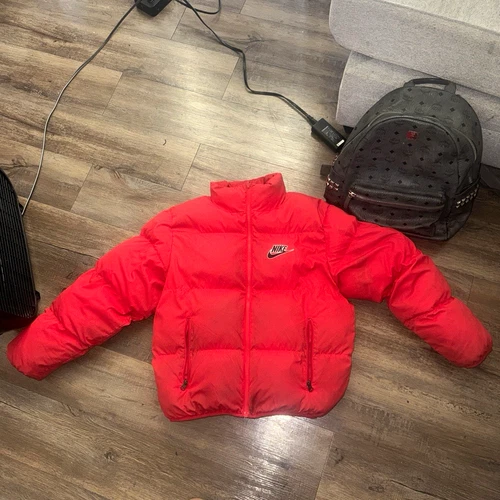 Nike x Supreme Men’s Red Puffer Jacket M Full Zip Polyester Logo video thumbnail