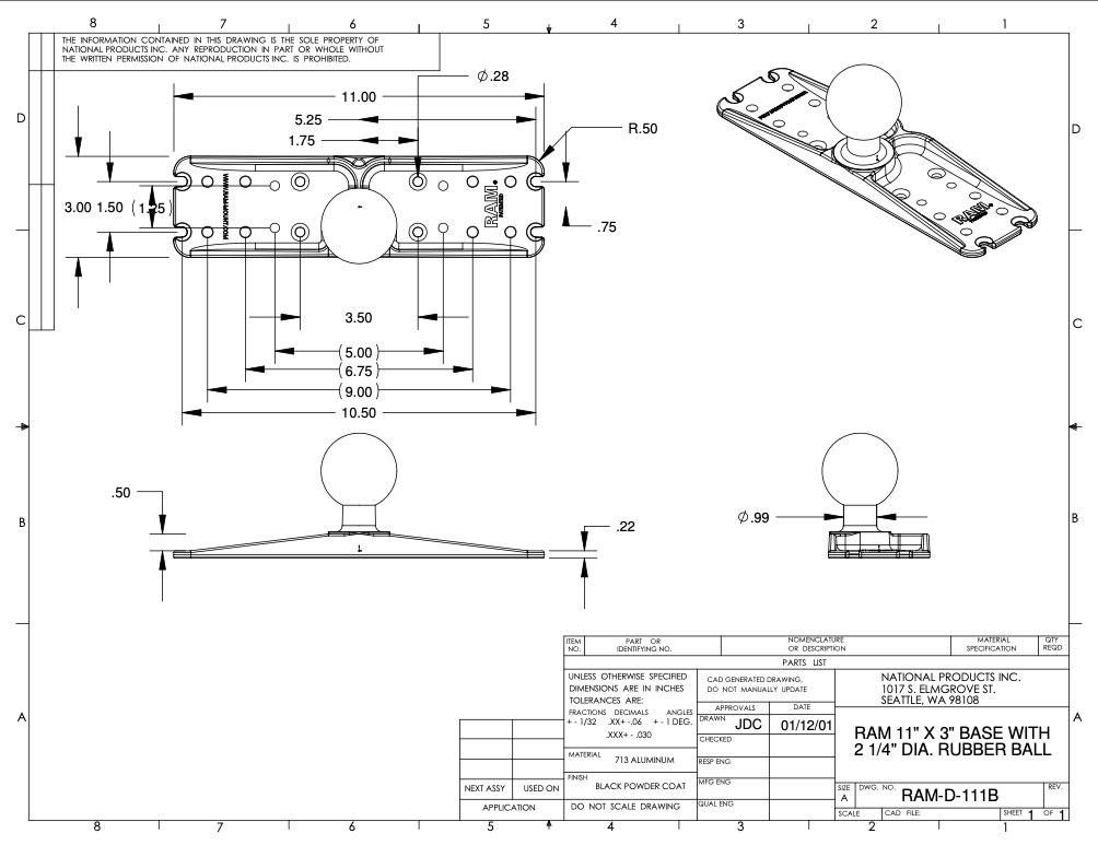 RAM Mounts ramię o długości 3.50 cala, RAM-111U-B - Akcesoria GPS
