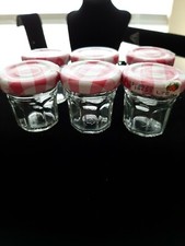 Lot of 6 Mini Jars Bonne Maman France 1 Oz Empty Glass Crafts Storage Red lids.