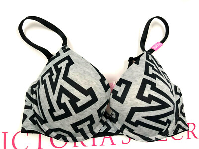 Victoria's Secret Pink Wear Everywhere Push Up Bra Gray Logo