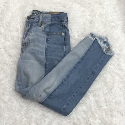 American Eagle Vintage High Rise Two Tone Fringe Button Fly Jeans