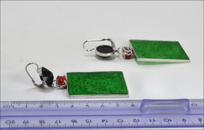 Pendientes de Plata 925 Con Jade Verde Coral Rojo Ónix Colgantes Aght 0495 - Imagen 3 de 3