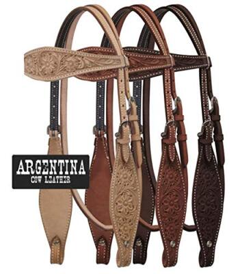Showman Argentina Cow Leather Headstall w/ Floral Tooling