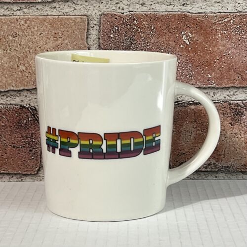 Pfaltzgraff Hashtag PRIDE Coffee Tea Mug 18 oz Rainbow Microwaveable White Large - Afbeelding 1 van 10