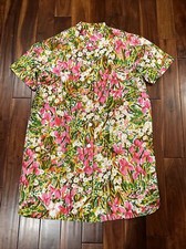 Vintage Duster Robe Night Gown Handmade Floral Button Up Pink Green 1950s