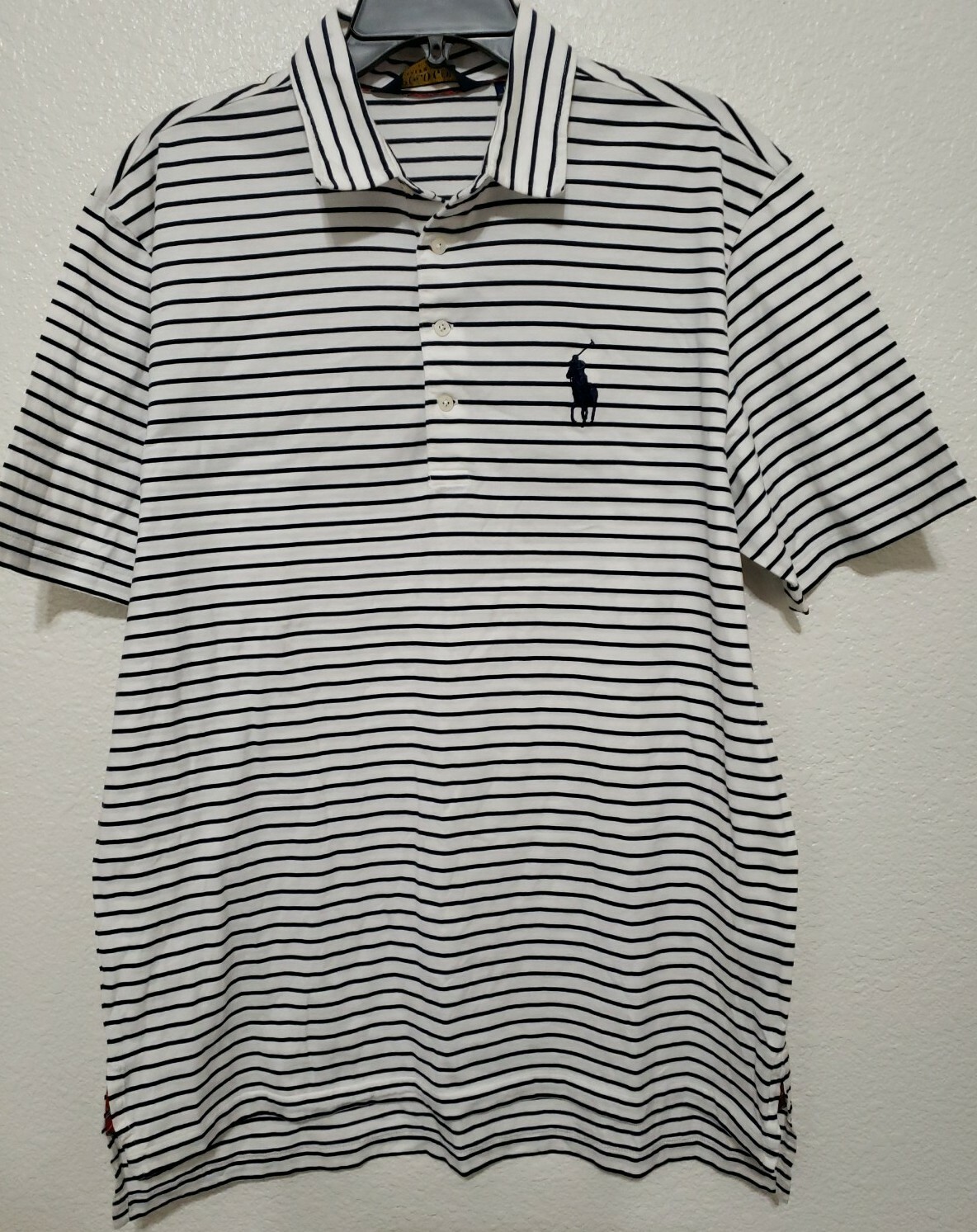 PONY Polo Ralph Lauren uomo camicia manica corta grande bianca blu scuro a righe