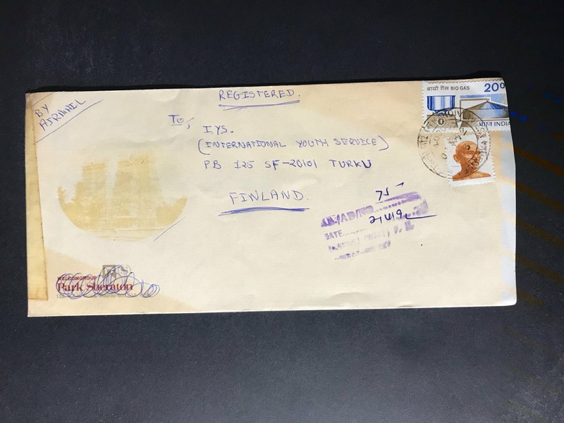 India Registered Cover to Finland City Cancel 1980s-1990s Cover #2250