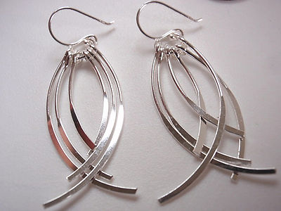 Opposing Curved Bars Dangle Earrings 925 Sterling Silver Corona Sun Jewelry 