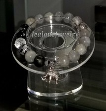 Sterling Silver Lucky Elephant Labradorite Gemstone Beaded Yoga Stretch Bracelet