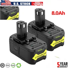 2X 8.0Ah 18V Replace Battery For Ryobi Lithium P108  RB18L50 RB18L40 With LED