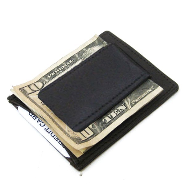 BLACK MEN'S LEATHER MONEY CLIP Front Pocket Bifold Wallet