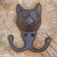 Haken Garderobenhaken Katze Wandhaken Kleiderhaken Gusseisen Braun Landhaus Stil