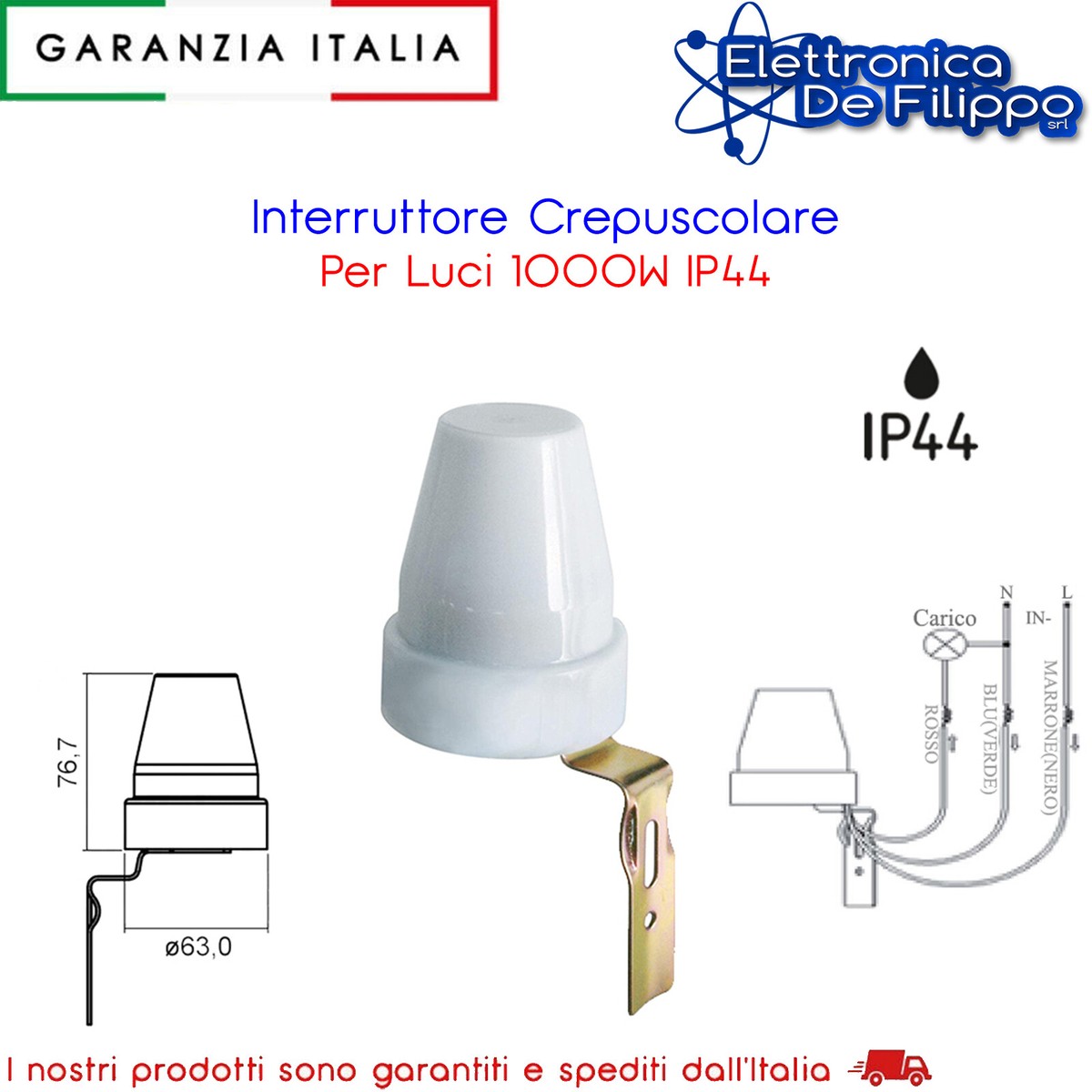 Sensore Crepuscolare 220V Con Staffa Fissaggio
