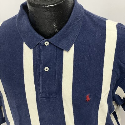 Vtg 90's Ralph Lauren BOLD Blue Wide Stripe POLO Rider Logo