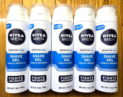 5 X NIVEA MEN SENSITIVE COOLING SHAVE GEL COOLS & PROTECTS 7oz