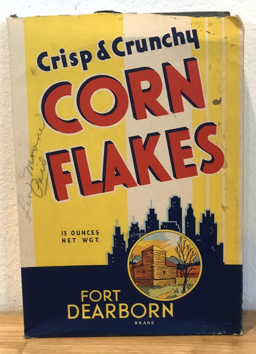 VERY RARE VINTAGE CEREAL BOX CRISP & CRUNCHY CORN FLAKES FORT DEARBORN BRAND