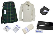 Men Scottish 9 Pieces 8 Yards Kilt Outfit with Sporran, Hunting Stewart Tartan