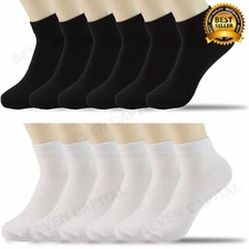 3 6 9 12 Pairs Mens Womens Solid Black White Sport Ankle Low Cut Cotton Socks