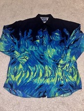 Wrangler Western Shirt Men  s Blue Flame 1990's Vintage Pearl Snap Size XL