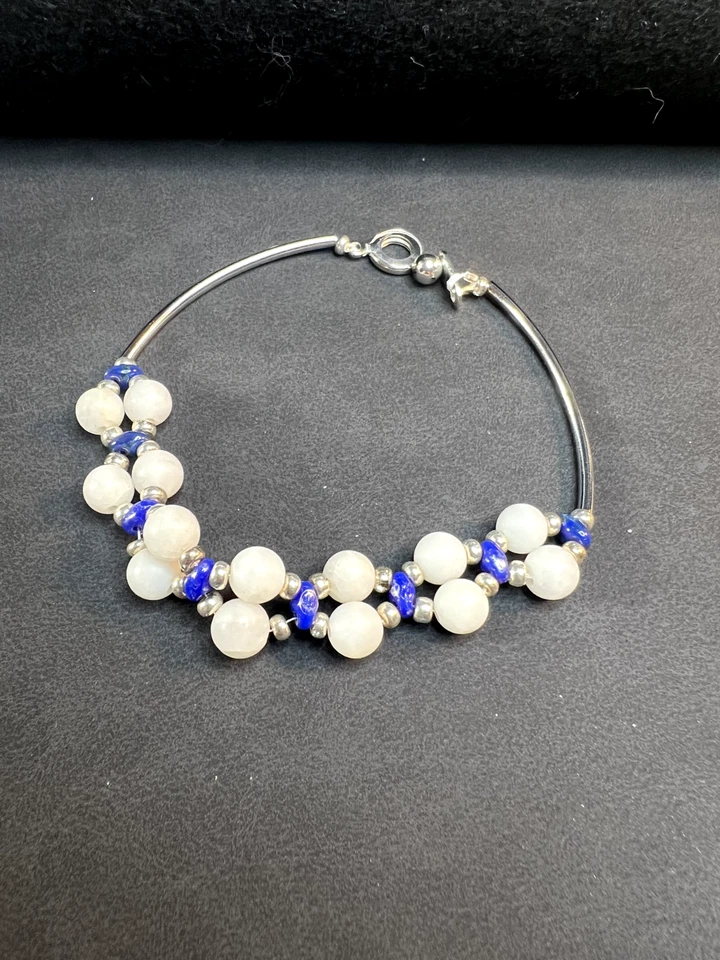 Handmade White Howlite bracelet with blue and silver accents with snap clasp - Image 3 of 3