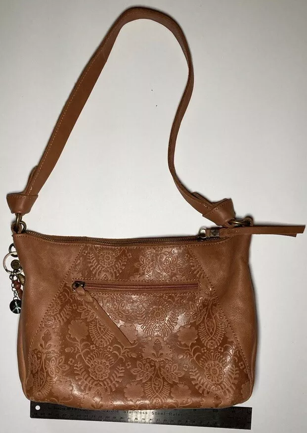 The Sak Sequoia Leather Smartphone Flap Crossbody, Chestnut Floral Etch:  Handbags