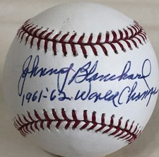 Johnny Blanchard Signed Baseball w/Inscription 1961-62 World Champs - Yankees