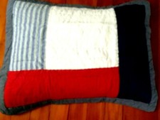 2 Pottery Barn Sean Quilted Shams Standard Pillow 20x26 Red White Blue Patch NIP