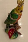 TRINKET Box Metal PARROT Bird Enameled Hinged JEWELED Crystals  3 1/2” — photo 1