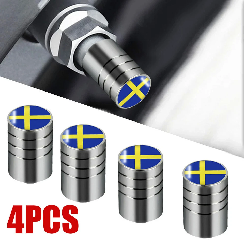 4pcs Sweden Flag Car Auto Wheel Tyre Tire Valve Stems Air Dust Cover Screw Caps - Image 2 of 4