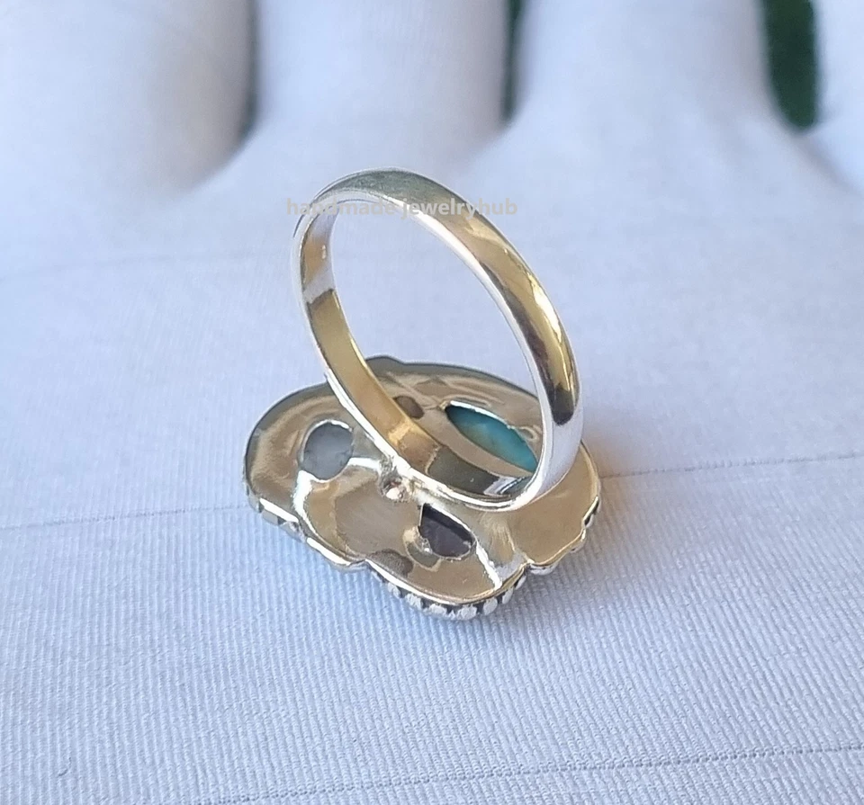 Anillo Larimar y Piedras Preciosas Piedras Lunares Plata de Ley 925 Hecho a Mano Regalo PG2821 Foto 4 de 4