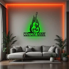 Custom Acoustic Guitar Metal Wall Art With Led Light, Personalized Guitarist