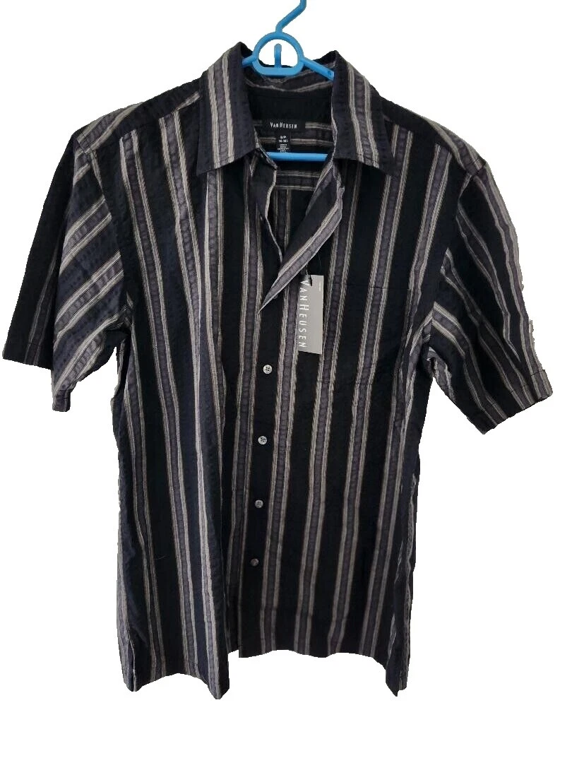 Van Heusen Short Sleeve Striped Polyester Casual Button-Down Shirts for Men
