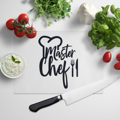 JUNIWORDS Glasschneidebrett ''Master Chef'' Geschenk Geburtstag Kochen Küche Koch