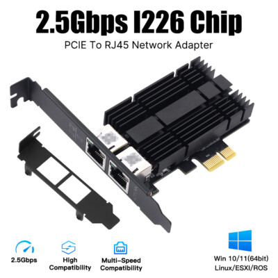 Dual 2.5G PCIe NIC Intel I226 RJ45 Ethernet Card Low Profile for NAS Desktop