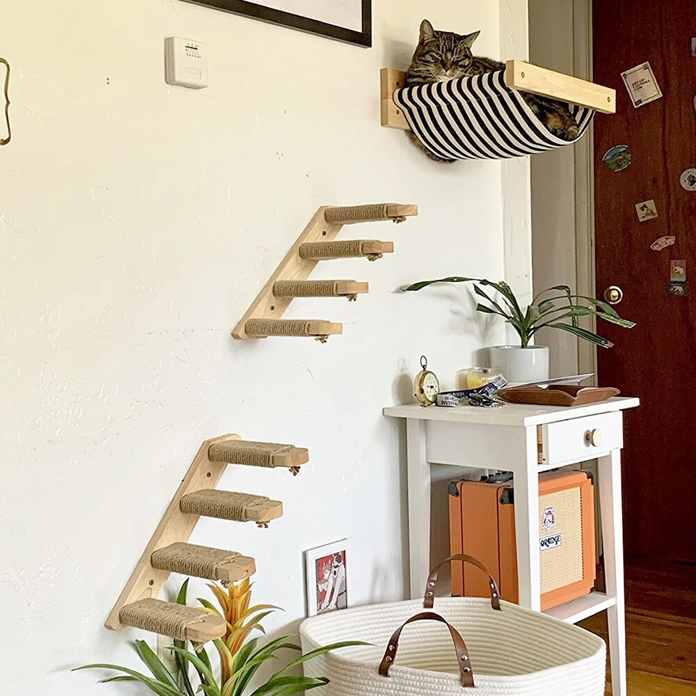 Wall-Mounted Cat Climbing Shelf with 4-Step Stairway Sisal