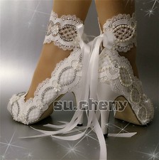su.cheny 3  4  heel satin white ivory lace pearl open toe Wedding Bridal shoes