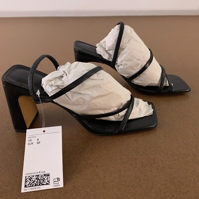 H&M Women's Shoe Size Black Strappy Square Toe Block-Heeled Sandals NWT 