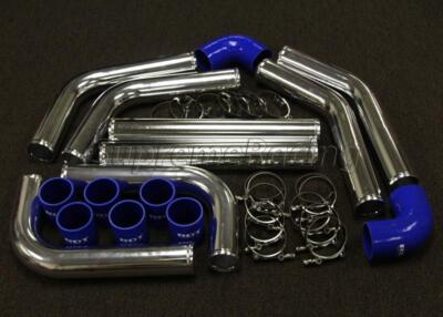 RDT 2.5'' UNIVERSAL 8PC CHROME ALUMINUM PIPING + BLUE COUPLERS EF EG EK DA DC2