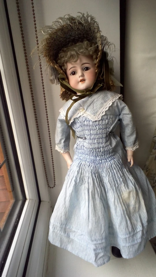 Кукла 18 дюймов Simon & Halbig Santa #1250 DEP неглазурованная голова через плечо, кожаное тело c1898 - Изображение 4 из 4