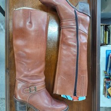 Size 6.5 Vintage 70s Leather Riding Boots Brown Leather Knee High Boots