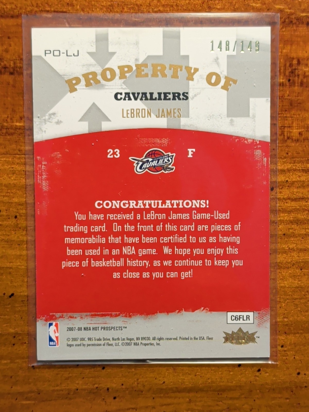 07-08 Hot prospects LeBron James jersey #148/149 game used jersey view 8