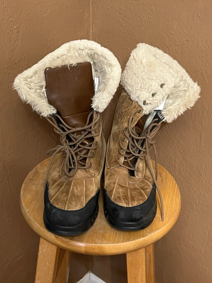 Botas Ralph Lauren para mujer 10B Quinta cuero marrón nieve forradas de piel de oveja con cordones Foto 2 de 4
